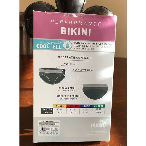 PUMA - NWT - L Sz Lg 4-Pack Performance Bikini/Blue, Grey, Pink & Black/Unopened - Picture 7 of 11